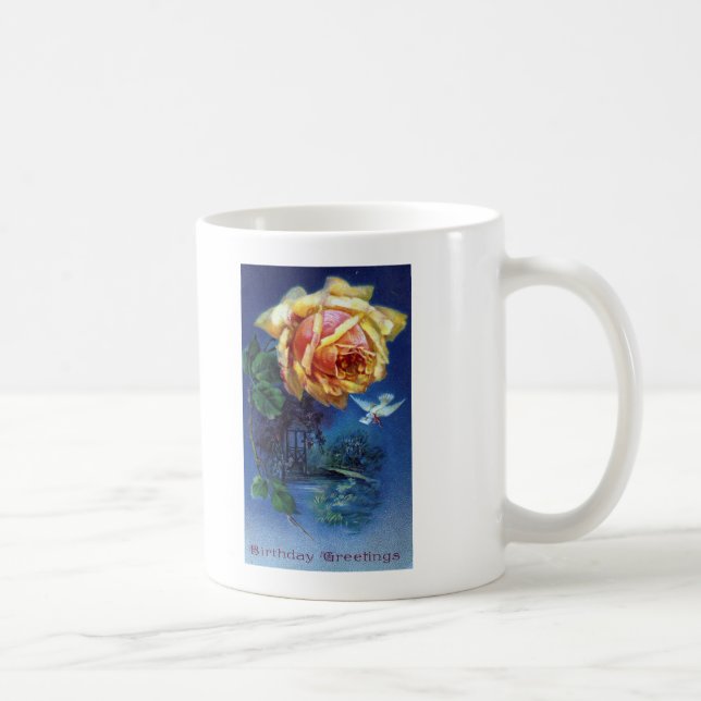 Dark Blue Background Rose and Dove Postcard Coffee Mug (Right)