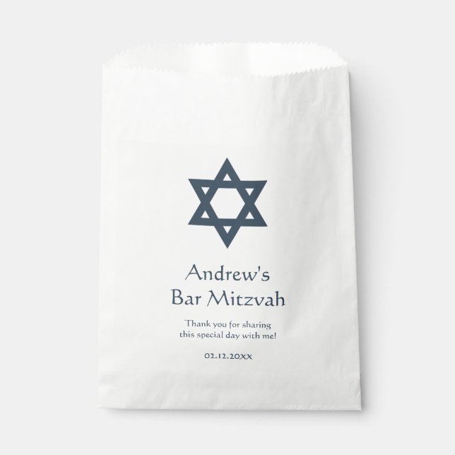 Dark Blue Bar Mitzvah Personalized Favor Bag (Front)
