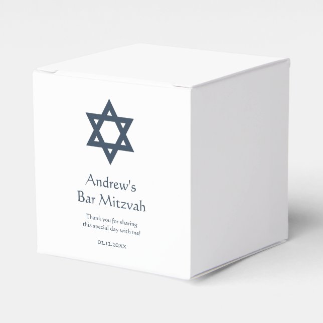 Dark Blue Bar Mitzvah Personalized Favor Boxes (Front Side)