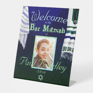 Dark Blue Bar Mitzvah Sign with Prayer Shawls