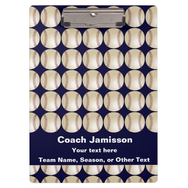 Dark Blue, Baseball, Name, Gift for Coach Clipboard (Front)