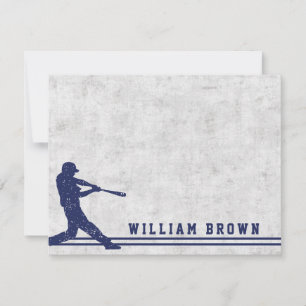 Dark blue baseball silhouette personalized name note card
