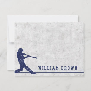 Dark blue baseball silhouette personalized name note card