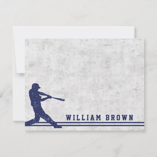 Dark blue baseball silhouette personalized name note card (Front)