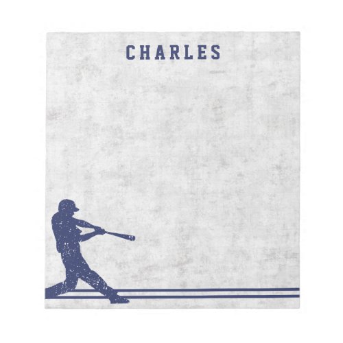 Dark blue baseball silhouette personalized name notepad