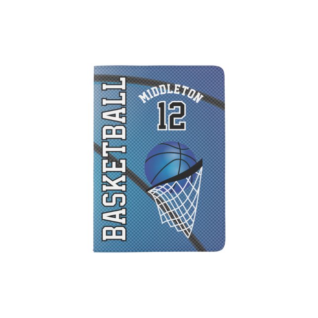 Dark Blue Basketball Design | Personalize Passport Holder (Front)