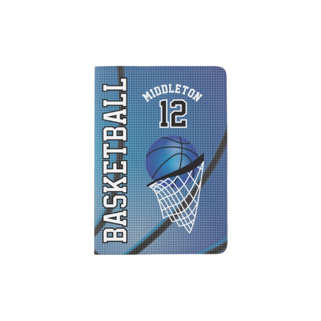 Dark Blue Basketball Design | Personalize Passport Holder (Front)