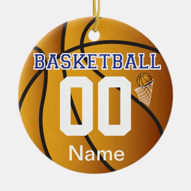 Dark Blue Basketball | DIY Name & Number Ceramic Ornament (Front)