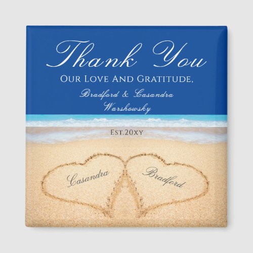 Dark Blue Beach 2 Hearts in the Sand  Wedding Magnet