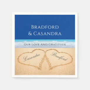 Dark Blue Beach Wedding 2 Hearts in the Sand Napkins