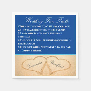 Dark Blue Beach Wedding 2 Hearts Sand Fun Facts Napkins