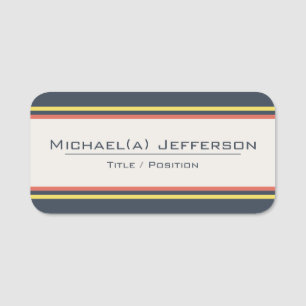 Dark Blue & Beige Orange Yellow Dynamic Stripes Name Tag