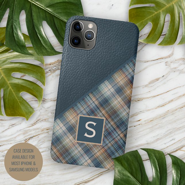 Dark Blue Beige Tan Brown Plaid Gingham Pattern iPhone Case (Creator Uploaded)