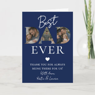 Dark Blue Best Dad Ever Photo Collage Fathers Day Card