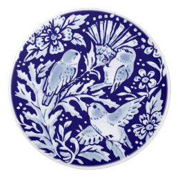 Dark Blue Bird Woodland Animal Floral Cobalt Navy Ceramic Knob