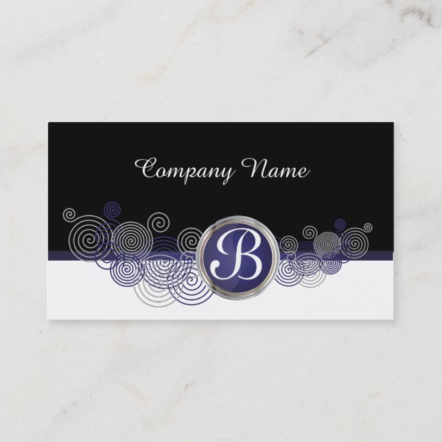 Dark Blue, Black and White Abstract Business Card (Back)