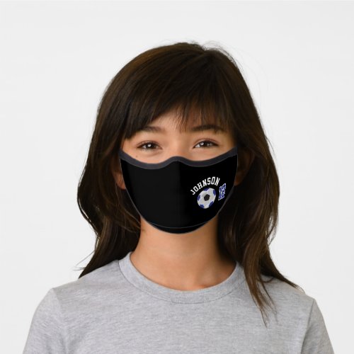 Dark Blue Black and White  Soccer Ball Premium Face Mask