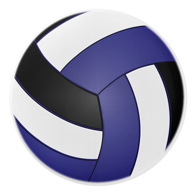 Dark Blue, Black and White Volleyball Ceramic Knob (Front)