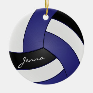Dark Blue, Black and White Volleyball DIY Name Ceramic Ornament