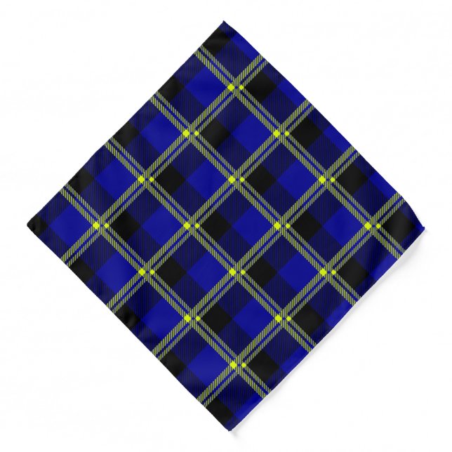 Dark Blue, Black and Yellow Plaid Bandana (Front)