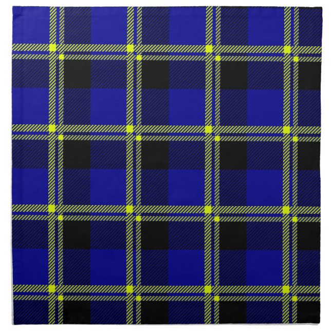 Dark Blue, Black and Yellow Plaid Cloth Napkin (Front)