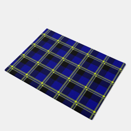 Dark Blue Black and Yellow Plaid Doormat