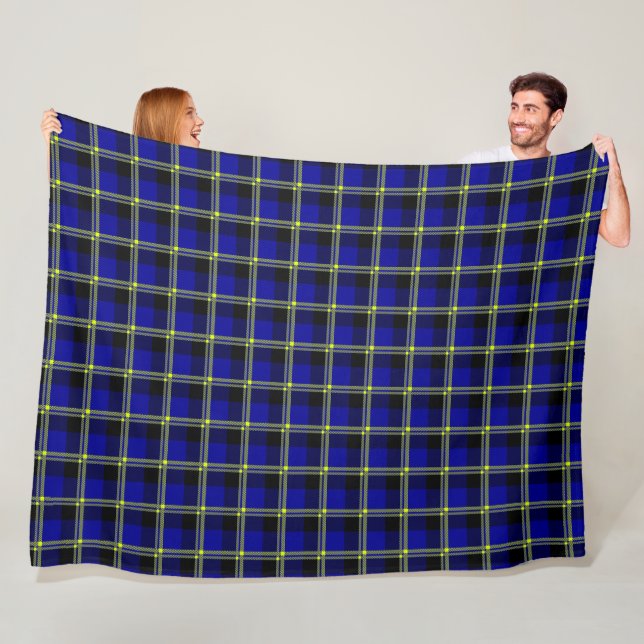 Dark Blue, Black and Yellow Plaid Fleece Blanket (In Situ)