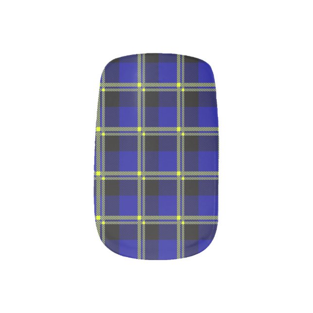 Dark Blue, Black and Yellow Plaid Minx Nail Wraps (Right Thumb)