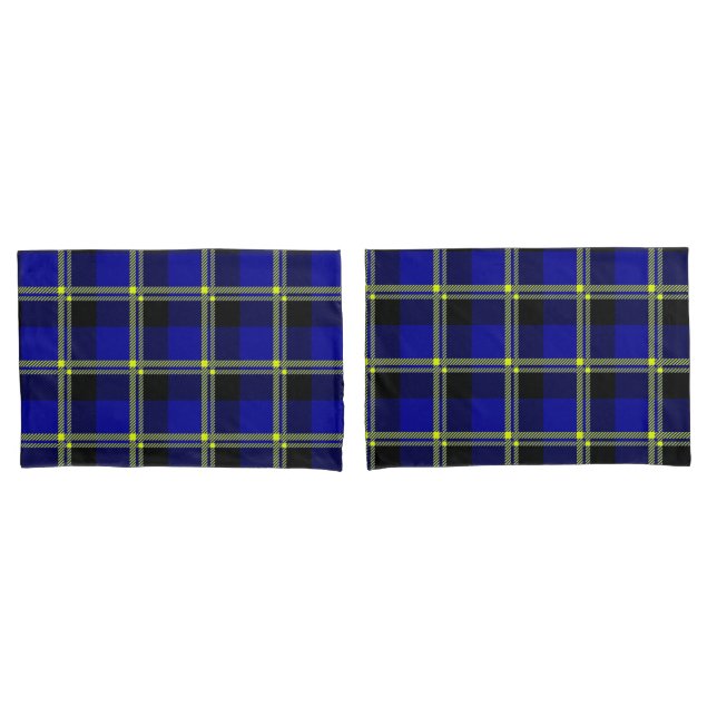 Dark Blue, Black and Yellow Plaid Pillow Case (Front-Set)