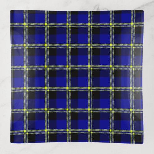 Dark Blue Black and Yellow Plaid Trinket Tray