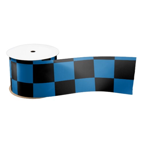 Dark blue black checkers satin ribbon