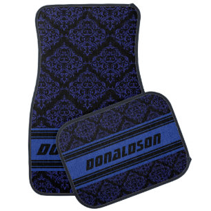 Dark Blue & Black Damask Personalize Car Mat