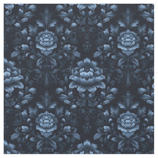 Dark Blue & Black Floral Damask Fabric
