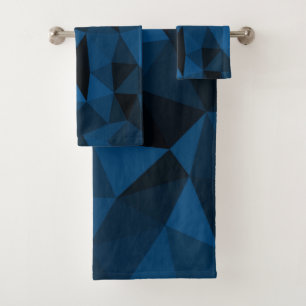 Dark blue black geometric mesh pattern bath towel set
