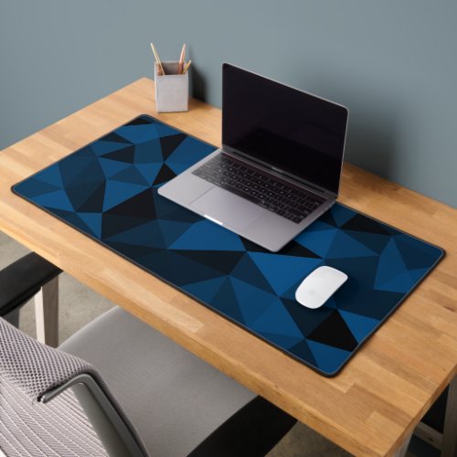 Dark blue black geometric mesh pattern desk mat