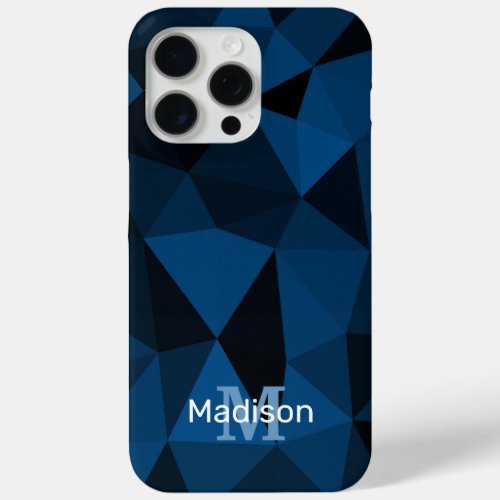 Dark blue black geometric mesh pattern Monogram iPhone 15 Pro Max Case