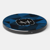 Dark blue black geometric mesh pattern Monogram Wireless Charger (Front 2)