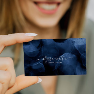 Dark Blue Black Gold Glitter Watercolor Custom Business Card