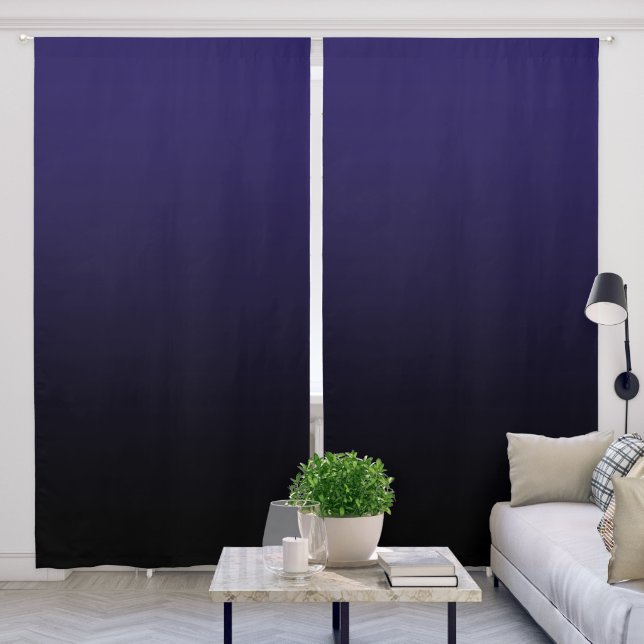 Dark Blue Black Gradient Blackout Curtains (Living Room)