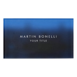 Dark Blue Black Modern Minimalist Plain Name Tag