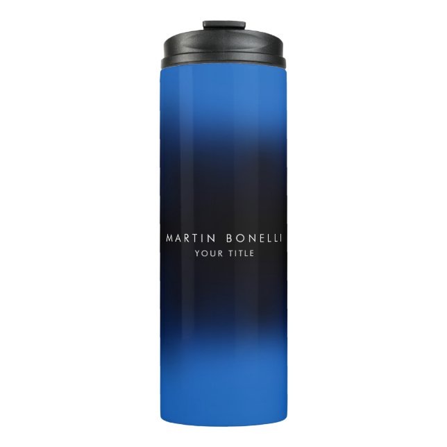 Dark Blue Black Modern Minimalist Plain Thermal Tumbler (Front)