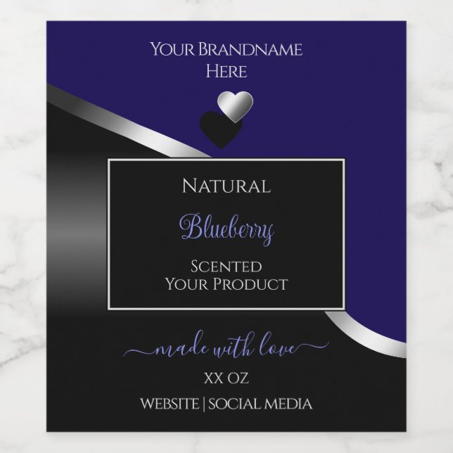 Dark Blue Black Wavy Silver Hearts Product Labels (Single Label)