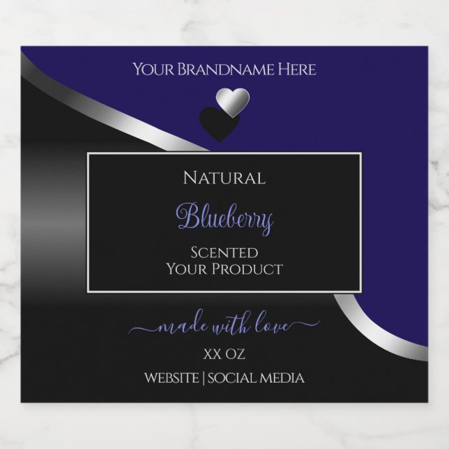 Dark Blue Black Wavy Silver Hearts Product Labels (Single Label)