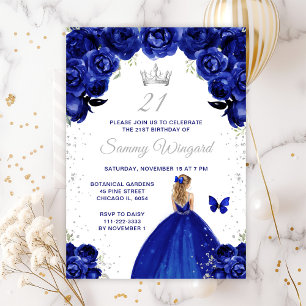 Dark Blue Blonde Hair Princess Birthday Party Invitation