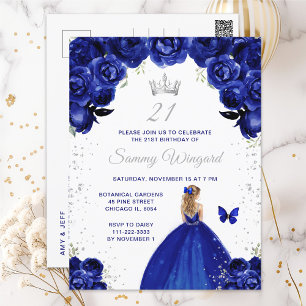 Dark Blue Blonde Hair Princess Birthday Party Postcard