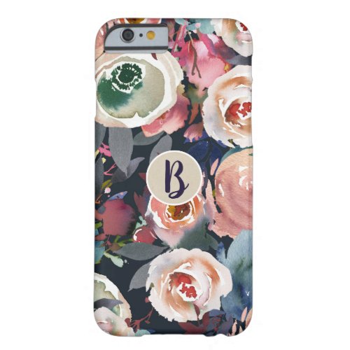 Dark Blue  Blush Pink Watercolor Floral Chic Barely There iPhone 6 Case