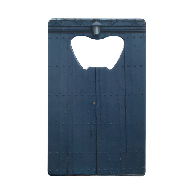 Dark Blue Boathouse Door Costa Brava Spain Credit Card Bottle Opener (Front)