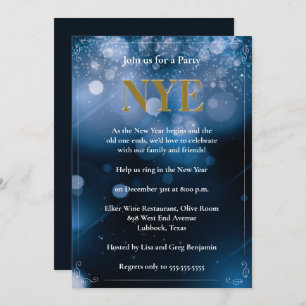 Dark Blue Bohek Lights New Years Eve Party Invitation