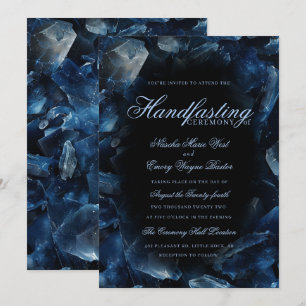 Dark Blue Boho Witch Crystals Black Handfasting Invitation