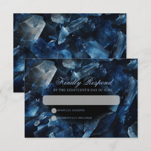 Dark Blue Boho Witch Crystals Black Wedding RSVP Card
